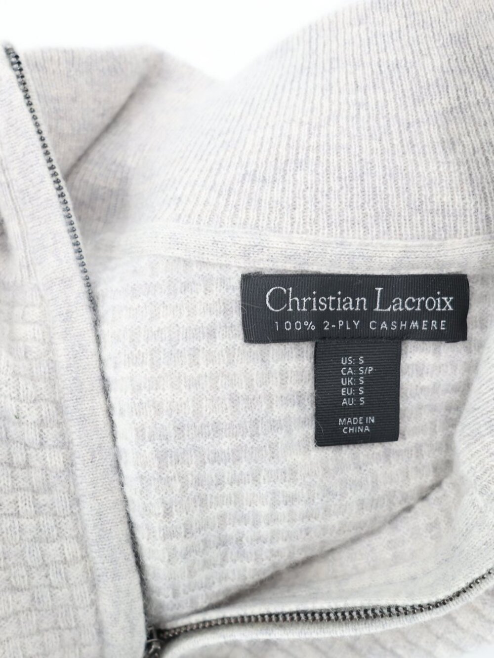 Christian Lacroix Sweater Mens Small 2 Ply Cashmere 1/4 Zip Pullover waffle knit - Picture 10 of 11